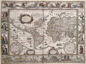 世界地图，来自“世界剧院”或“新地图集”，1645年